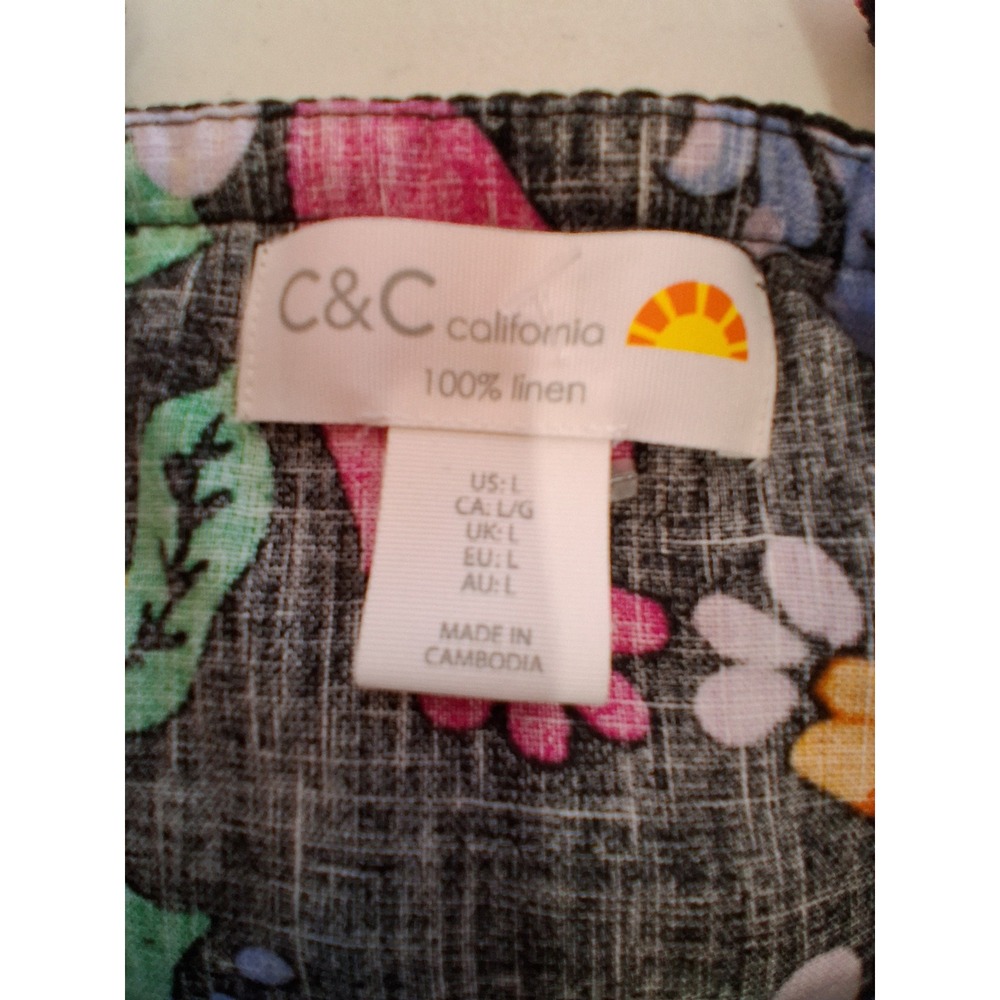 C&C California 100%Linen Euro Summer Womens size Large Floral Ballon Sleeve Top - Picture 12 of 12